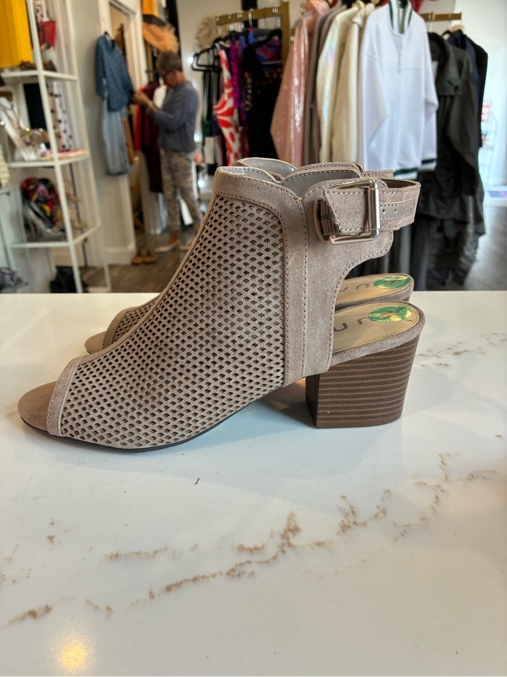 Unisa Women’s Taupe Peep-Toe Block Heel Sandals